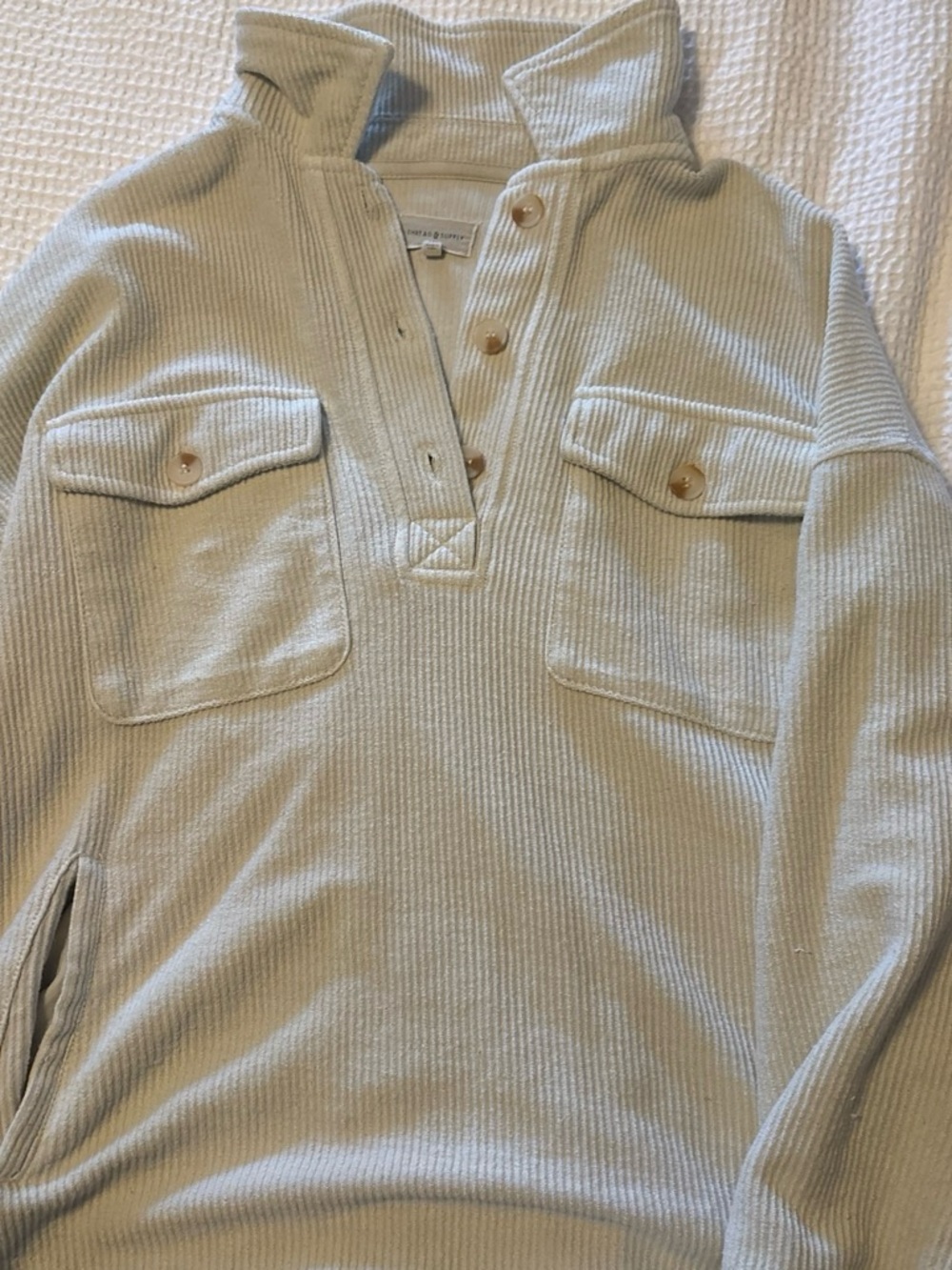 Thread and Supply  Ribbed Pullover Button-Front Sweater Jacket - Cream